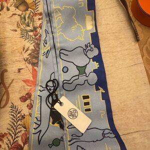 Hermes les chiens perisian silk Twilly Scarf - Light Blue and Pink